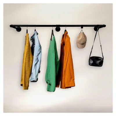 Produktbild von Wandgarderobe im Industrial Design 100 cm x 30 cm | Schwarz | Garderobenstange | Schlafzimmer | Flur | Wandmontage