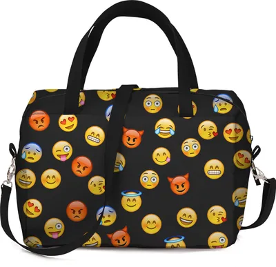 Produktbild von Lunch Bag Lunchbox Lunchtasche Isolierte Auslaufsichere Bunte Mittagessentasche für Kinder Jugentliche mit Reißverschluss Schwarz Emoji [048]