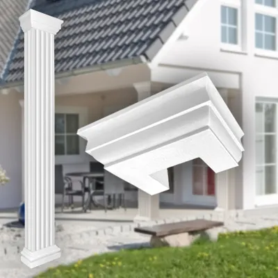 Produktbild von PRESTIGE DECOR Kapitell für Halbsäulen 535x268x130mm Säulenknauf Kunstharzputz weiß, Fassadenverkleidung aussen Pfeiler Wandverkleidung (Kapitell LC115-1H, Größe L halbiert)