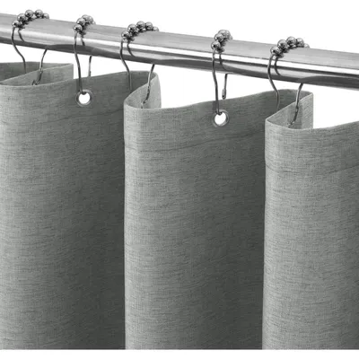 Obrázek produktu pro Závěs do sprchy z lnu s kovovými kroužky, šedý, voděodolný, proti plísním, látková sada, rozměry 122x182 cm
