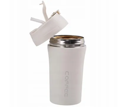 Produktbild von Thermobecher 500ml mit Strohhalm Cremeweiß | Auslaufsicherer Kaffeebecher To Go Edelstahl