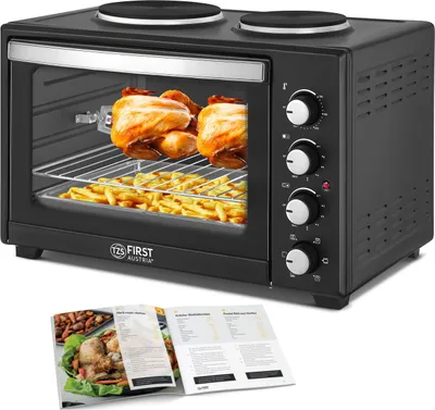 Produktbild von TZS First Austria Minibackofen mit Kochplatten 45L, Pizzaofen, Minibackofen mit Umluft, 3200W, max 230°C, Innenbeleuchtung - Mini Backofen
