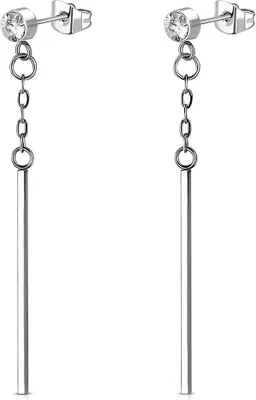 Produktbild von Ohrstecker Edelstahl Stab Anhänger Damen Ohrringe Zirkonia Kristall Autiga® silber