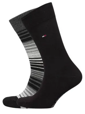 Image de Tommy Hilfiger - Chaussettes pour homme, rayées (lot de 2) NA976 (43 EU - 47 EU) (noir/gris)