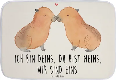 Produktbild von Mr. & Mrs. Panda Badteppich Capybara Liebe - Weiß - Geschenk, Badematte, Gute Laune, Badezimmerteppich, Valentinstag, duschmatte, Badvorleger, Verliebt, Beziehung