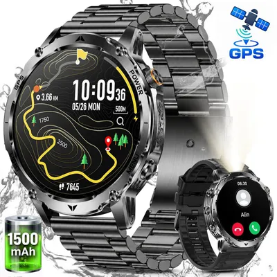 Produktbild von 1500mAh Smartwatch Herren mit GPS integriert,24/7 Pulsuhr,SpO₂,Militär Smartwatch 1,8"AMOLED Fitness Tracker Schlafmonitor,Kompass,IP68 wasserdicht