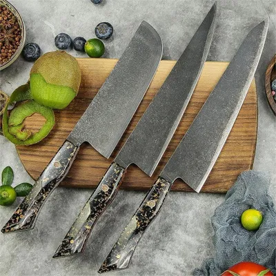 Produktbild von Set Damast Küchenmesser Kurohana – Schwarz/Gold | Hochwertige Messersets KP37428