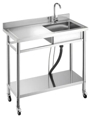 Produktbild von Stainless Steel Utility Sink, Rolling Single Bowl Commercial Kitchen Sink with Wheels, Faucet and Hot & Cold Water Pipe, Utility Basin Workbench for Garage Restaurant Laundry 1000 x 500 x 1055mm