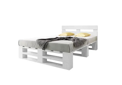 Produktbild von Lermowood Palettenbett M2 140 x 200 cm mit Kopfteil Weiß Holzbett Massivholzbett Bett aus Paletten Seniorenbett Kinderbett Jugendbett