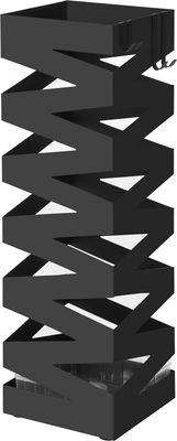 SONGMICS Ø 15,5 x49cm Schirmständer 2 Haken Metall Regenschirm Wasserauffangschale schwarz werdern verschenkt rechteckig LUC16B