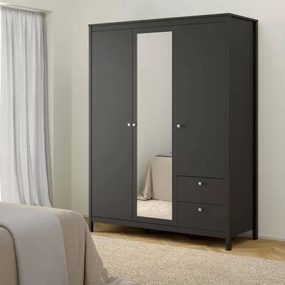 Image de Rufina - Armoire 3 Portes, 150x58 cm Noir, Porte-manteaux