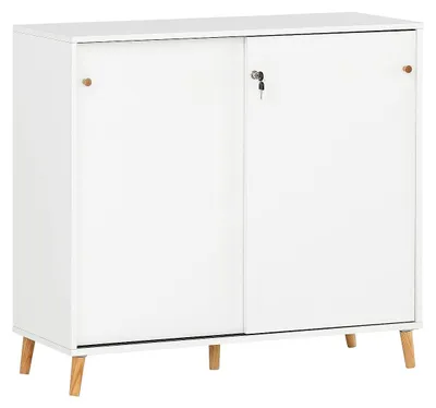 Schuifdeurkast, Weiß, 100x41x92,6 cm, 2 Türen, abschließbar