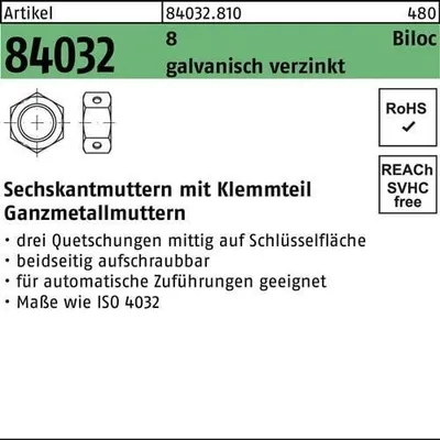 Produktbild von Reyher  Biloc-Muttern 84032 Kl. 8 M 6 vz (1000 Stück)