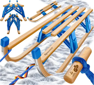 Immagine prodotto di Slittino in legno KESSER® Premium, slittino pieghevole per bambini, slittino pieghevole in legno di faggio, con corda di traino, maniglia e pattini in metallo