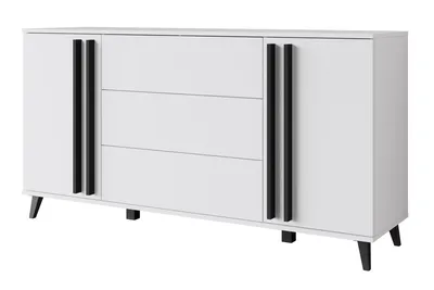 Produktbild von MINIO Kommode "HURON" 150 cm mit 2 Türen, 3 Schubladen und Füßen - Weiß / Schwarz