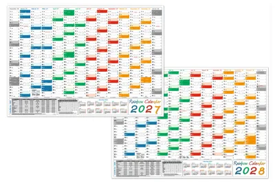 Produktbild von Rainbow Wandkalender Wandplaner 2027 + 2028 gefaltet DIN A2 Format (420 x 594 mm) mit 14 Monaten