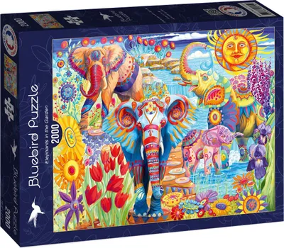 Zdjęcie produktu dla Puzzle 2000 Kolorowe słonie w ogrodzie