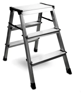Produktbild von Trittleiter 2 x 3 Stufen, Aluminium Klapptritt, beidseitig begehbare Haushaltsleiter, belastbar bis 150 kg,