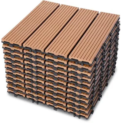 Produktbild von WPC-Terrassenplatten 30x30cm 11 Stück 1m², schnelle Montage für Balkon, Terrasse oder Vlonde, geelbraun