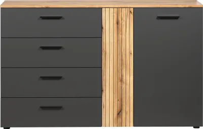 Produktbild von trendteam Wohnen Esteban Kommode, Anthrazit Melamin/ Evoke Oak Melamin, B/H/T: 139/86/38 cm