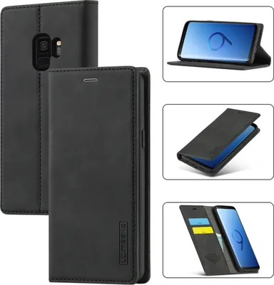 Immagine prodotto di Galaxy S9 Custodia in pelle con funzione stand e porta carte, custodia design portafoglio per Samsung Galaxy S9 nero