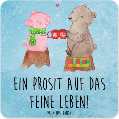 Produktbild von Mr. & Mrs. Panda Tischuntersetzer Glühschwein Sause 10er Set - Eisblau - Geschenk, Schwein, Alles Gute, Prost, Coaster, Tassenuntersetzer, Untersetzer Gläser, Weihnachten