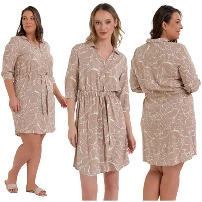 Produktbild von Sommerkleid - Damenkleid Größe M - Midi Kleid beige - Viskose Kleid - Leichtes Kleid
