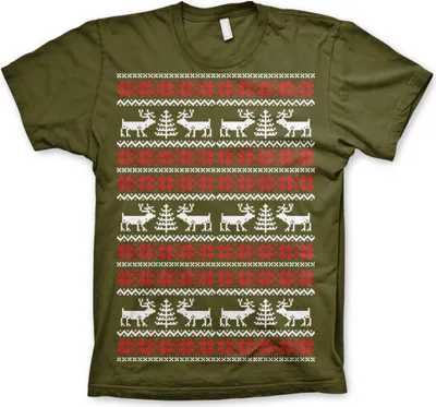 Produktbild von Christmas Knit Pattern White/Red T-Shirt - Large - Olive