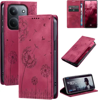 Produktbild von Handyhülle für Xiaomi Redmi 15C RFID Schutz Klapphülle Case Cover Design Blume Pusteblume Schutzhülle Farbe: Magenta