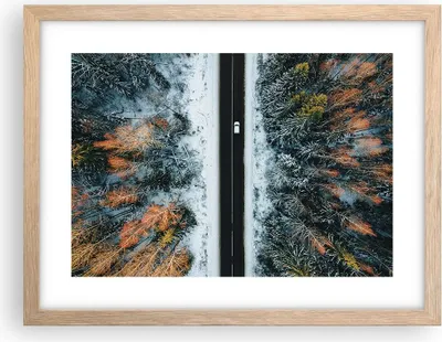 Produktbild von Gerahmtes Poster - Rahmen in heller Eiche - Wald Weg Schnee - 40x30 cm - Wand Bild - Wanddeko - Wandbilder - Kunstposter - Wandposter - Bilderrahmen - Bilder - Kunstdruck - P2NAA40x30-4654