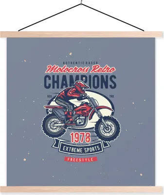 Produktbild von MuchoWow® Textilposter Mancave - Sport - Motocross - Retro 120x120 cm mit holzfarbenen Rahmen - Textil-Poster