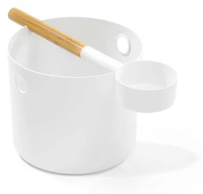 Produktbild von KOLO Sauna-Set Kübel 5,0 l, 20 cm hoch, 24 cm Durchmesser, Weiß mit Kelle 43 cm