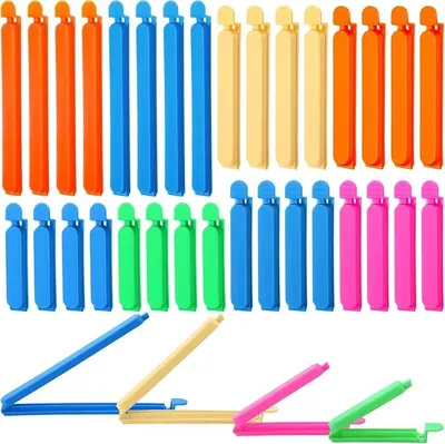 Produktbild von 30 Stück Verschlussklammern, Lebensmittelklammern Kunststoff 12 cm Verschlussklammern Kunststoff Blau Rosa Zufällige Farben, Tütenklammern Bunte Küchen-Wiederverwendbare Tütenklammern zum Verpacken von Süßigkeiten und Snacks