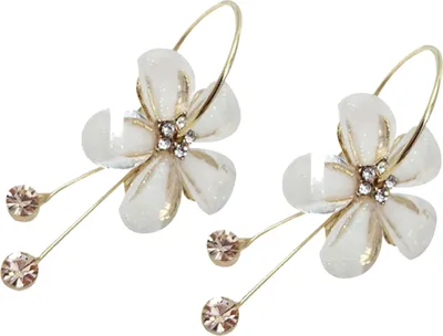 Produktbild von Paar Damen-Ohrringe in Blütenform, Blumenform, Strass-Intarsien, Legierung, für Hochzeit, Party-Weiß