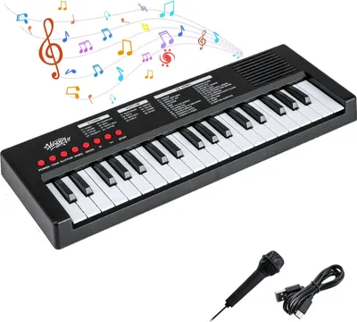 Immagine prodotto di Pianoforte a tastiera per bambini, 37 tasti, 8 ritmi e suoni, nero
