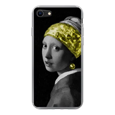 Produktbild von MuchoWow® Handyhülle Schutzhülle Hülle für iPhone SE 2022 Mädchen mit einem Perlenohrring - Schwarz - Gold Silikon Softcase Handy Hülle - Schutzhülle