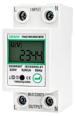 Productafbeelding van DIN-rails stroommeter, eenfasige energieteller 5(80) A 220V AC 2P