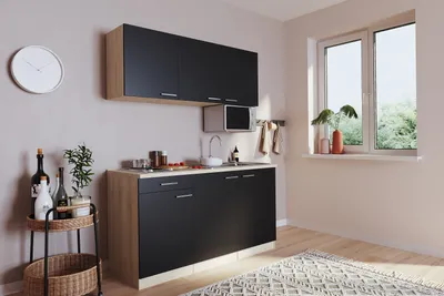 Produktbild von Küche Miniküche Single Eiche Schwarz ohne Kühlschrank Luis 150 cm Respekta