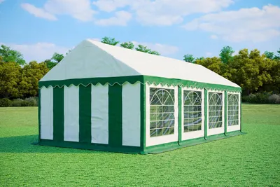 Produktbild von Partyzelt 4x8m - PVC Premium Feuerfest - Grün und Weiß