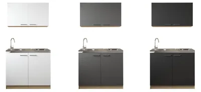Produktbild von Mini / Singleküche Pantry Eiche Sägerau Weiß/Grau/Schwarz Merle 100 cm Respekta