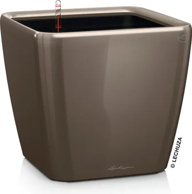 Produktbild von LECHUZA-Pflanzgefäß QUADRO Premium LS 21 Taupe Hochglanz | Pflanzgefäß mit Bewässerungssystem | Hochglanz-Oberfläche | 22,5 x 22,5 x 20,5 cm | 16125