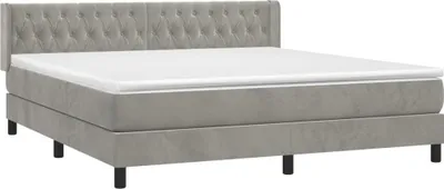 Imagen del producto de Cama con somier y colchón, color gris claro, 160x200 cm, tapizada en terciopelo