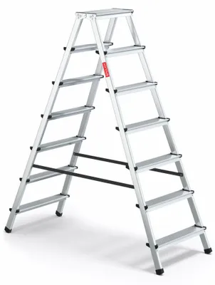Obrázok produktu pre Baulich | Hliníkový rebrík pre domácnosť – 2 x 7 schodov – max. zaťaženie 120 kg – výška 3,04 m – protiskluzové nožičky