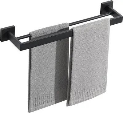 Productafbeelding van Handdoekhouder, Matzwart, Wandmontage Gastendoekhouder, Roestvrij staal, Premium Dubbele Badhanddoekhouder voor Badkamer en Keuken, 50 cm, EGA7202-500-B
