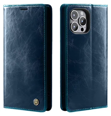 Produktbild von Handyhülle für Apple iPhone 13 Pro Kunstleder Klapphülle Vintage Cover Hülle RFID Schutz Case Kartenfach Farbe: Blau
