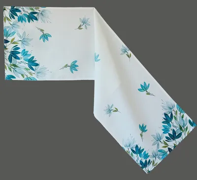 Produktbild von Tischwäsche mit Druck Blätterregen auqa/weiß 40 x 140 cm