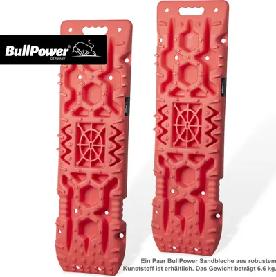 Two red off-road sand tracks are shown side-by-side against a white background.