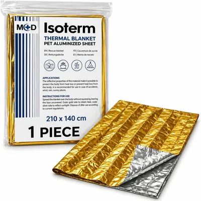 Productafbeelding van Reddingsdeken 210x140 cm, goud/zilver, voor noodsituaties, 12 micron