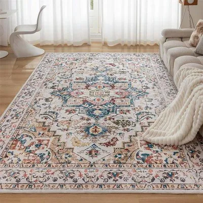 Imagen del producto de Alfombra de pelo corto suave y lavable, estilo vintage, 80 x 150 cm – Antideslizante (algodón + TPR), aislante acústico, ideal para salones y dormitorios
