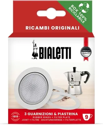 Produktbild von Bialetti Ersatzteilset 3 Dichtungen + 1 Filter 9 Tassen Aluminium, 4-teilig (1 Set)